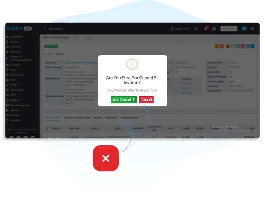 VasyERP 24-hour e-invoice cancellation with confirmation prompt, GST-compliant and audit-ready adjustments