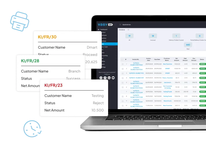GST e-invoice dashboard with instant IRN and QR code, error check, and live invoice status