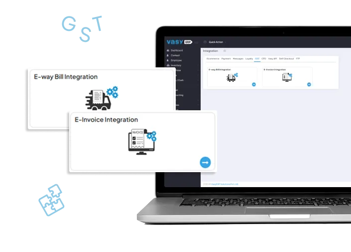 E- invoicing software with GST integration showing auto-sync and GSTR-1 data for compliant invoicing